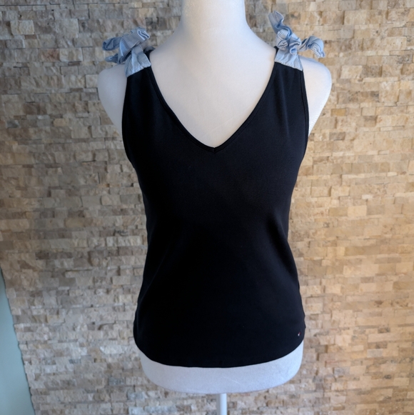 Tommy Hilfiger Tops - Tommy Hilfiger Navy V Neck Tank Top Striped Tie Shoulder 100% Cotton Sz S Preppy
